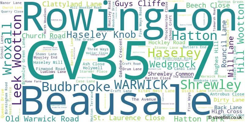 A word cloud for the CV35 7 postcode